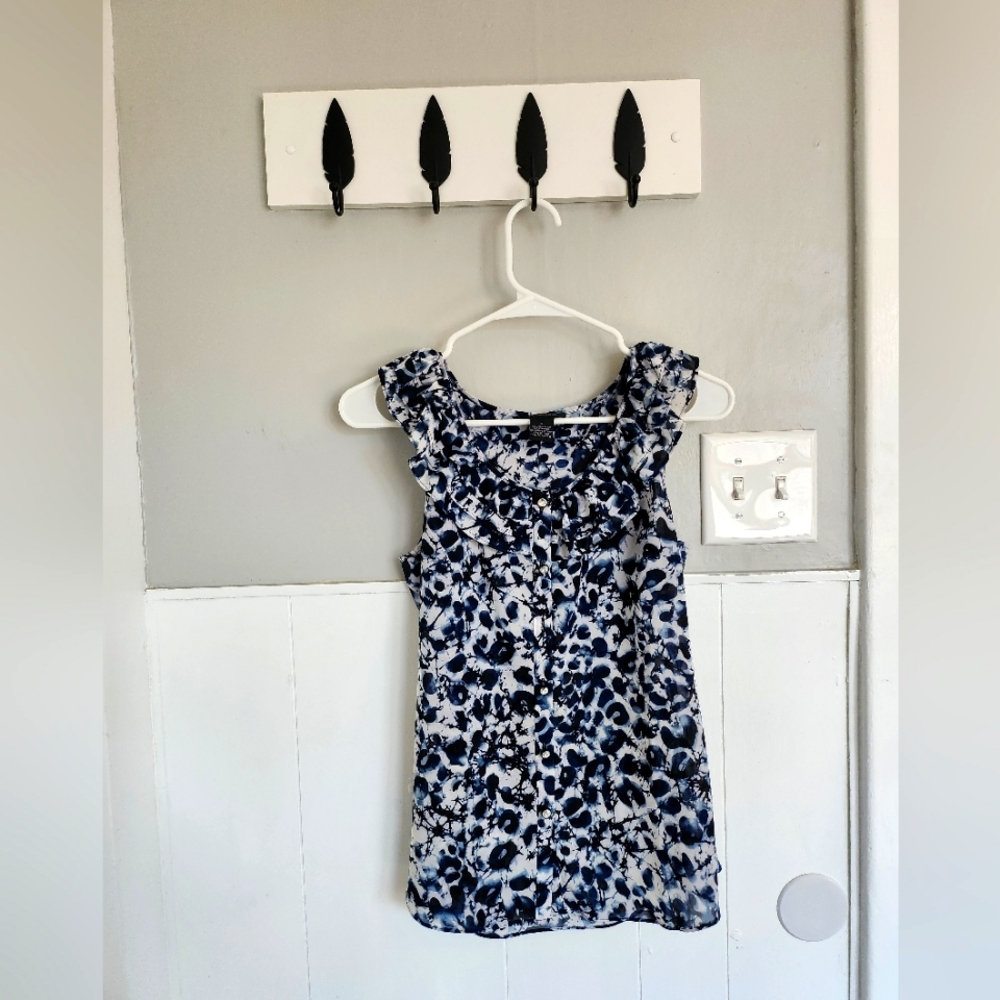 Women's tank dressy blouse sheer size small navy blue